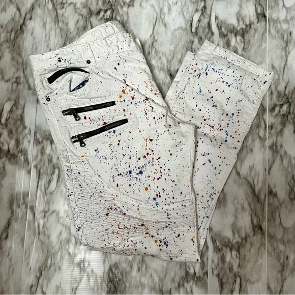 Rockstar Mens Sz 42 White Paint Splatter Denim Jeans Streetwear Distressed Urban - Picture 7 of 13